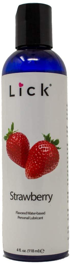 Lick Strawberry Flavored Lick Water-Based for Sex, 4 oz - Edible Lubricant for Sex with All Natural Organic Ingredients - Safe Use with Condoms and Toys