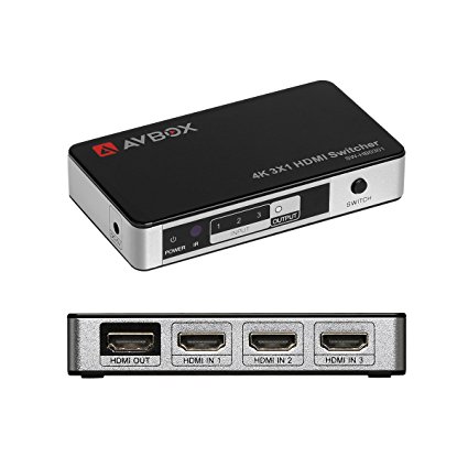 AVBOX HDMI Switch 3 in 1 out,4K x 2K 3 Ports High speed HDMI Switch Box with IR Remote Control,No Power needed,Support 3D and Full HD 1080P,HDMI 1.4 Compliant