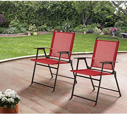 Mainstays Pleasant Grove Sling Bistro, Dining and Seating Outdoor Patio Furniture Folding Chair Set of 2 - Red