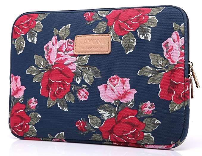KAYOND KY-41 Canvas Fabric Sleeve for 13.3-inch Laptops - Peony Patterns (13.3, Bule Peony)