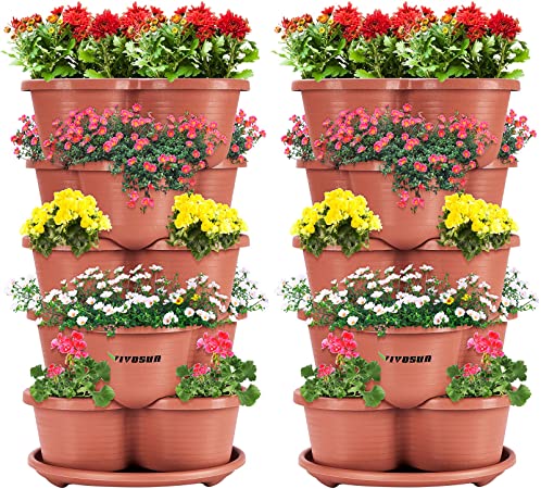 VIVOSUN 2-Pack 5 Tier Vertical Gardening Stackable Planter for Strawberries, Flowers, Herbs, Vegetables Brown