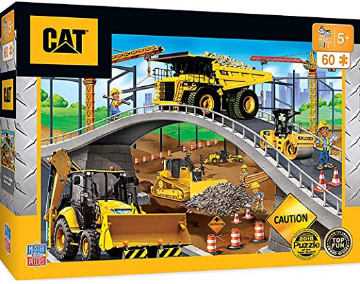 MasterPieces The Right Fit Kids Caterpillar Jigsaw Puzzle, Under the Bridge Construction Trucks, Tillywig Top Fun Award, 60 Piece, For Age 5