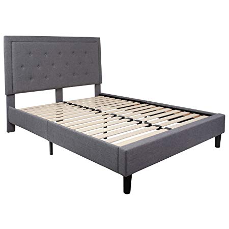 Flash Furniture Roxbury Tufted Upholstered Queen Size Platform Bed in Light Gray Fabric