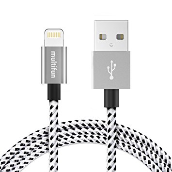 multifun 4FT Nylon Braided Lightning to USB Cable, iPhone Charger Apple MFI Certified, Fast Charge Sync Cable Charging Cord with Aluminum Connector for iPhone 7 7 Plus 6s 6 iPad iPad Air iPad Mini