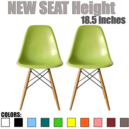 2xhome Set of Two (2) - Eames Style Side Chair Eiffel Dining Room Chair - Lounge Chair No Arm Arms Armless Less Chairs Seats Wooden Wood Leg Wire Leg Dowel Leg Legged Base (Green - Natural legs)