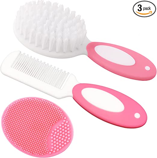 Baby Hair Brush, Cradle Cap Brush, Baby Hair Comb, Baby Hair Brush and Comb Set for Newborns & Toddlers, Baby Brush Soft Bristles, Ideal for Cradle Cap, Perfect Baby Registry Gift (Pink)