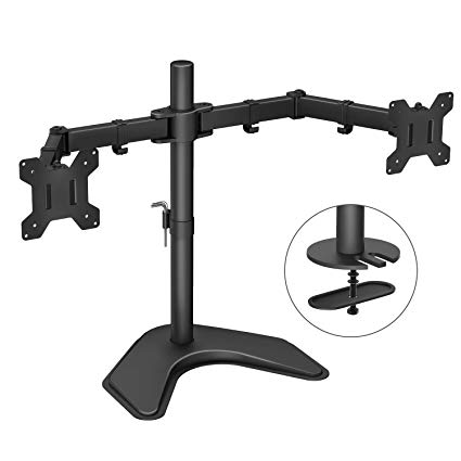 Dual Monitor Stand - Height Adjustable Monitor Mount with Swivel & Tilt and 2 Adjustable Arms - Each Arm Holds 22lbs - for 13-27 Inch LCD Screens, Grommet Hold Mounting - Premium Monitor Desk Mount