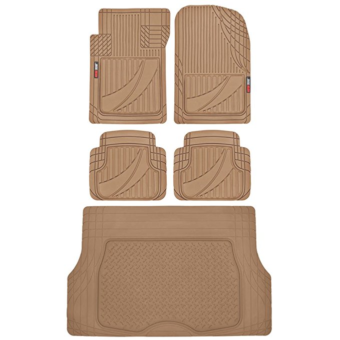 FlexTough Advanced Performance Liners - 5pc HD Rubber Floor Mats & Cargo Liner for Car SUV Auto (Beige)