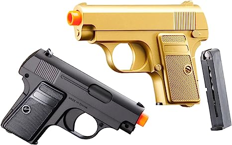 Lancer Tactical 250 FPS Dual Airsoft Spring Pistols Gold & Black for Cosplay James Bond Costume, Spring Pistol Gun Toy for Youth, Great Started kit for Beginner