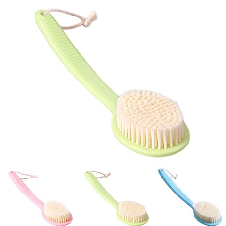 MAZU Bath Brush Back Scrubber with Long Handle Non Slip Soft Body Massager Plastic Shower Body Brush for Dry Skin Brushing Shower and Bath Cellulite Reduction Skin Exfoliation for Men and Women Green