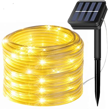 FANSIR Solar String Lights Outdoor Rope Lights, 8 Modes 100 LED Solar Powered Outdoor Waterproof Tube Light Copper Wire Fairy Lights for Garden Fence Patio Yard Party Wedding Decor (Warm White)