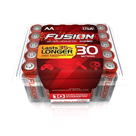 FUSION by Rayovac High-Performance AA Alkaline Batteries, 30-Pack with Recloseable Lid