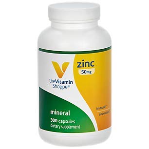 Zinc 50mg Supports Healthy Immune Function Eye Health, Highly Absorbable, Antioxidant Supplement Daily Serving, Gluten Dairy Free (300 Capsules) by The Vitamin Shoppe