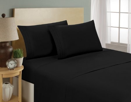 Luxurious Sheets Set 1800 3-Line Collection Brushed Microfiber Deep Pocket - High Quality Super Soft and Comfortable Hotel Collection Sheets by Bellerose(Queen,Black)