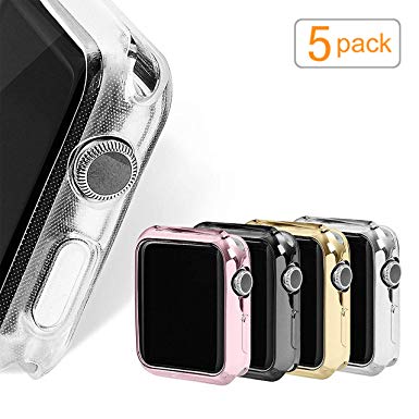 FHDCAM Compatible with Apple Watch Case, Clear Soft TPU Protector Compatible with iWatch Case Cover Compatible with Apple Watch Series 2, Series 1 [5-Pack]- 42mm