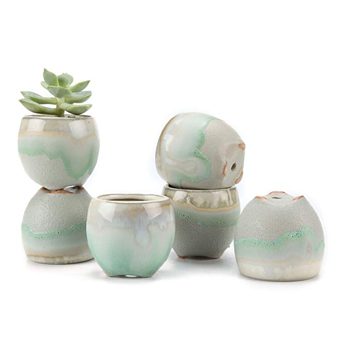 T4U 2.5 Inch Ceramic Flowing glaze solid Gray Base Serial Straight Mouth Shape succulent Plant Pot/Cactus Plant Pot Flower Pot/Container/Planter Package 1 Pack of 6