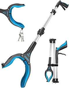 44inch Grabber Reacher Tool, Foldable Grabbers for Elderly Grab it Reaching Tool Heavy Duty, Anti-Slip Rotating Jaw with Magnet, 4" Wide Claw Opening Reachers for Seniors