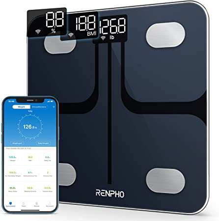 RENPHO Smart Digital WiFi Bluetooth Scale, Portable Bathroom Body Composition Analyzer, Health Monitor Scale with Smart App, Sync Data with Other Fitness Apps, Black