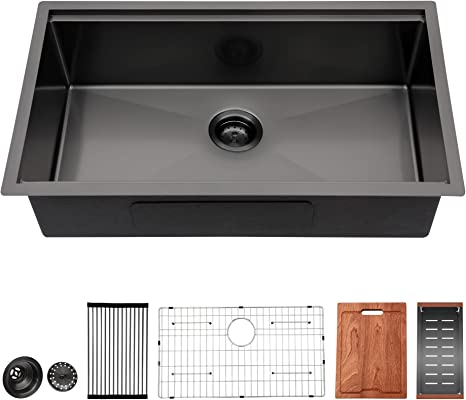 30 Inch Black Kitchen Sink - Lordear 30"x19" Undermount Gunmetal Black Kitchen Sink Workstation16 Gauge Stainless Steel Single Bowl 30"