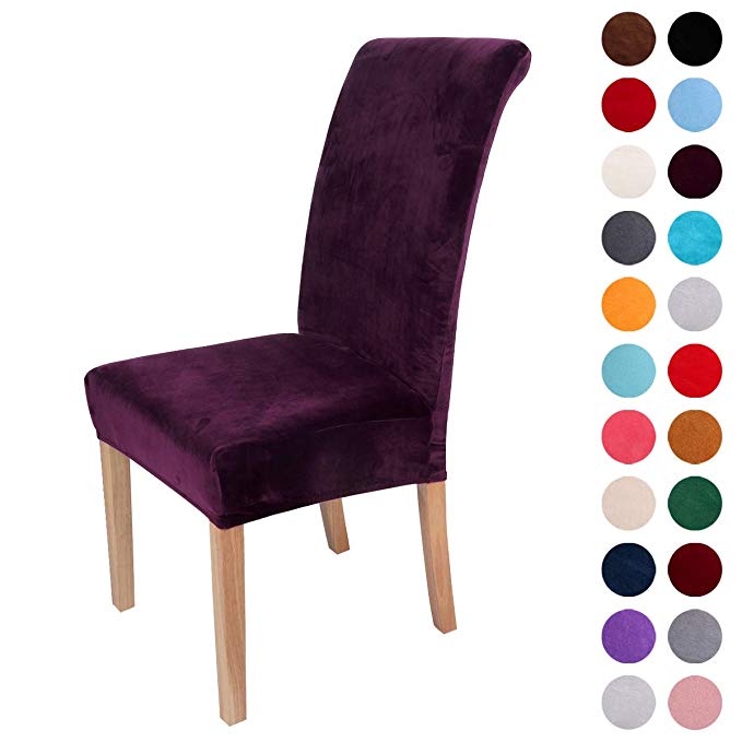 Colorxy Velvet Spandex Fabric Stretch Dining Room Chair Slipcovers Home Decor Set of 4, Dark Purple