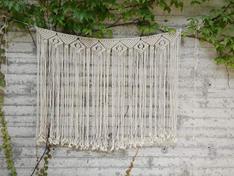 RISEON 46" W x 35" L Handmade Macrame Wall Hanging-Macrame Curtain,Macrame Garland, Wall Banner, Wedding Backdrop BOHO Wall Decor