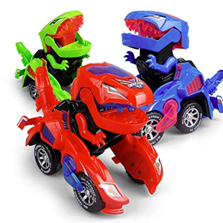 HENGBANG Transforming Toys, Dinosaur Cars Combined Into One,Automatic Transformation, Transformation of Dinosaur LED Cars, Lamps (Red)