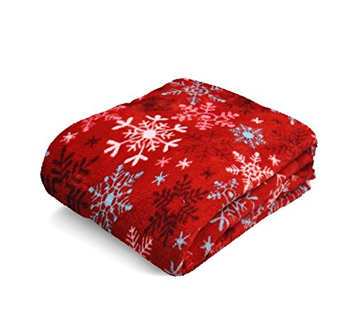 Snowflake Micro-Plush Throw Blanket, 50-inch by 60-inch, Red