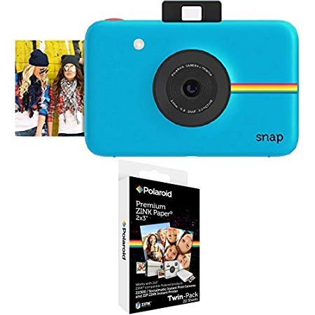 Polaroid Snap Instant Digital Camera (Blue) with Polaroid 2x3 inch Premium ZINK Photo Paper TWIN PACK (20 Sheets)