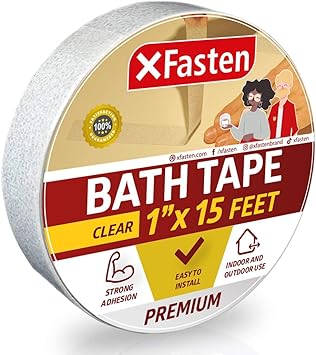 XFasten Clear Anti Slip Tape for Bathtubs, 1-Inch by 15-Foot Transparent Non Slip Grip Tape for Tubs and Showers | Waterproof Anti Skip Traction Tape for Bathtub, Shower, Pools, Boats, Stair Treads