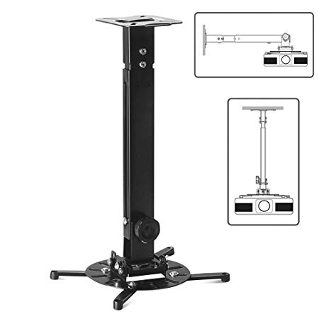 TNP Universal Projector Mount Drop Ceiling/Wall - LCD/DLP Video Projection Mount Bracket Holder Plate with Telescoping Arm Extension Pole, Tilt & Swivel Adjustable Bracket (Black)