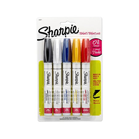 Sharpie Oil-Based Paint Markers, Medium Point, Assorted Colors, 5-Count