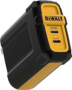 DEWALT 100W USB C Charger Block(GaN), 2 Port Fast Compact Wall Charger for MacBook Pro, MacBook Air, Google Pixelbook, ThinkPad, Dell XPS, iPad Pro, Galaxy S22/S20, iPhone 15/14/Pro, and More