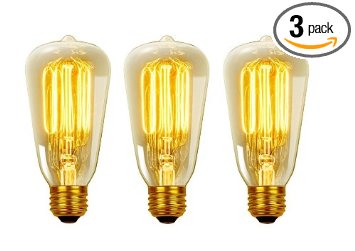 Globe Electric 60W Vintage Edison S60 Squirrel Cage Incandescent Filament Light Bulbs (3-Pack), E26 Base, 31321