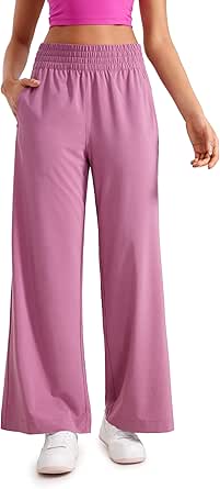 CRZ YOGA Lightweight Wide Leg Pants for Women 30" High Waisted Casual Lounge Travel Work Pants with Pockets Loose Fit Summer