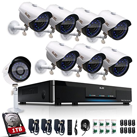 ELEC 8CH 960H DVR 8-Channel 1200TVL Home CCTV Surveillance Security Cameras System, Free Mobile Phone Remote Veiw, Remote Access, E-mail Alert 1TB Hard Drive, Designed in U.S/ U.S Brand