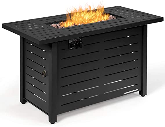 Giantex Propane Fire Pit Table, 42 Inch 60,000 BTU Rectangular Gas Fire Pit Table w/Waterproof Cover, Outdoor Fire Pit Table w/Electronic Ignition Lava Rock for Courtyard Balcony Garden Terrace