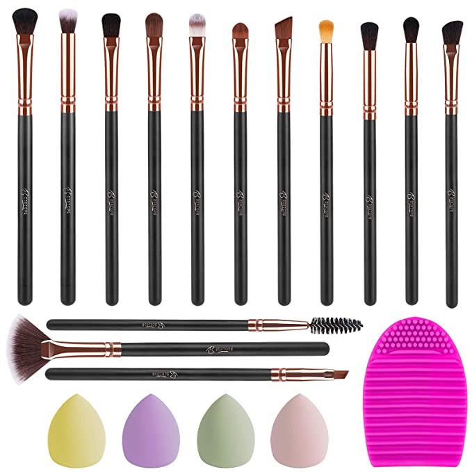 BPETOPE Eye Makeup Brushes 14pcs Eyeshadow Makeup Brushes Set Premium Synthetic Makeup Brush with 4 Mini Blender Sponge&1 Brush Cleaner for Eyeshadow, Eyebrow, Eyeliner, Blending