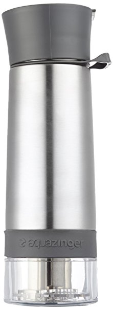Aqua Zinger Fruit Water Infuser - Active Infusion for Best Flavor - Stainless Steel 19oz Sport Cap GREY