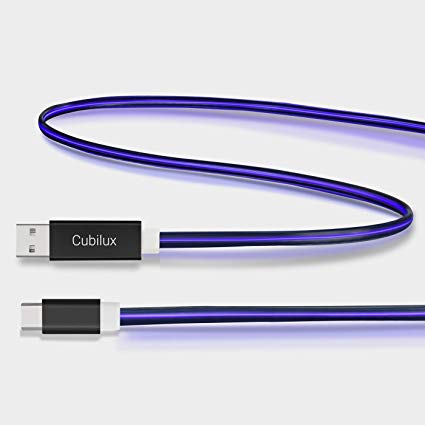 Glowing USB Type C Fasting Charging Cable (3.0A), High Speed Sync USB C Cable (480Mpbs), Breathing Indicator Type C Cable Compatible for Samsung Galaxy S8 S9, HTC U11 U12 and More (Blue Laser, 4FT)