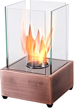 HOMCOM Freestanding Tabletop Ventless Bio Ethanol Fireplace Glass - Bronze