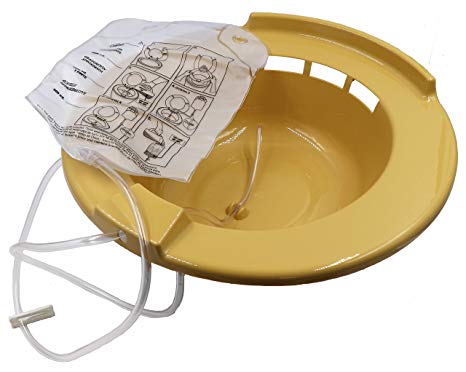 HealthStar Sitz Bath Gold, Over-The-Toilet Perineal Soaking Seat with Solution Bag, On/Off Control Clip, Instructions – Easy to Clean, Round Shape, Universal Size