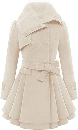 Zeagoo Women's Fashion Faux Fur Lapel Double-Breasted Thick Wool Trench Coat Winter Warm Jacket S-2XL