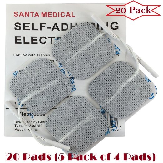 Santamedical 20 White 2" X 2" Re-Usable Carbon Electrode Pads with Premium Gel - Satisfaction Guaranteed