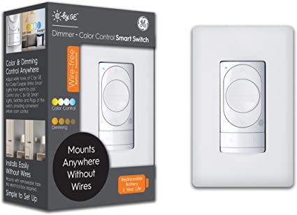 C by GE Wire-Free Dimmer   Color Control Smart Switch, Bluetooth, Battery Powered Smart Switch, Removable, White, 1-Pack