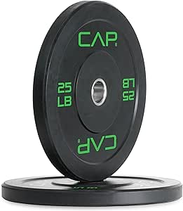 CAP Barbell Budget Olympic Bumper Plate Set with Green Logo, Black, 25 lb Pair