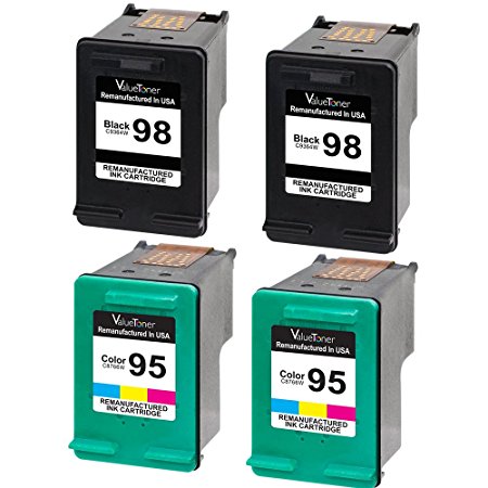 Valuetoner Remanufactured Ink Cartridge Replacement For Hewlett Packard HP 98 & HP 95 C9364WN C8766WN (2 Black, 2 Tri-Color) 4 Pack