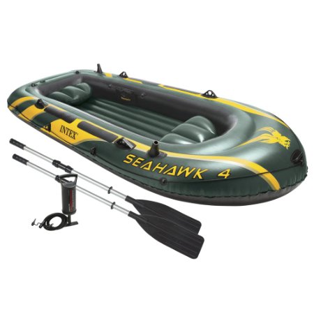 Intex Seahawk 4 4-Person Inflatable Boat Set with Aluminum Oars and High Output Air Pump