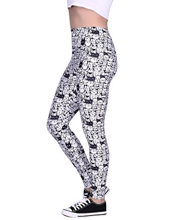 HDE Women's Leggings Graphic Print Tights Fun Digital Design Holiday Elastic Pants