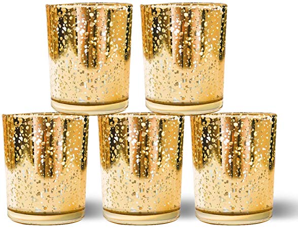 Homemory Set of 12 Votive Candle Holders Bulk, Gold Tealight Candle Holder, Mercury Glass Candle Holder for Wedding, Parties, Christmas Decoration and Home Decor