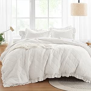 Comfort Spaces Ivory Twin Duvet Cover Set - 2 Pieces Ruffle Diamond Quilted Duvet Cover, All Season Lightweight, Cotton-Like Softness Pre-Washed Microfiber Twin Bedding Cover & Sham, Twin